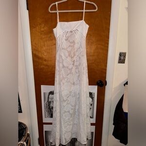 long, white floral slip dress